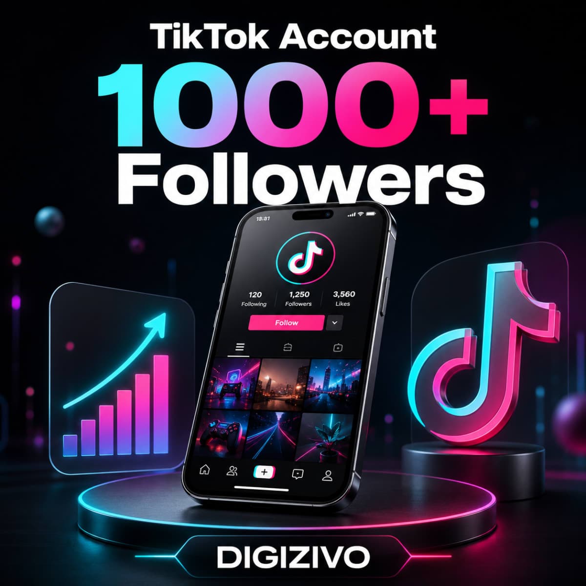 TikTok account with 1000+ followers